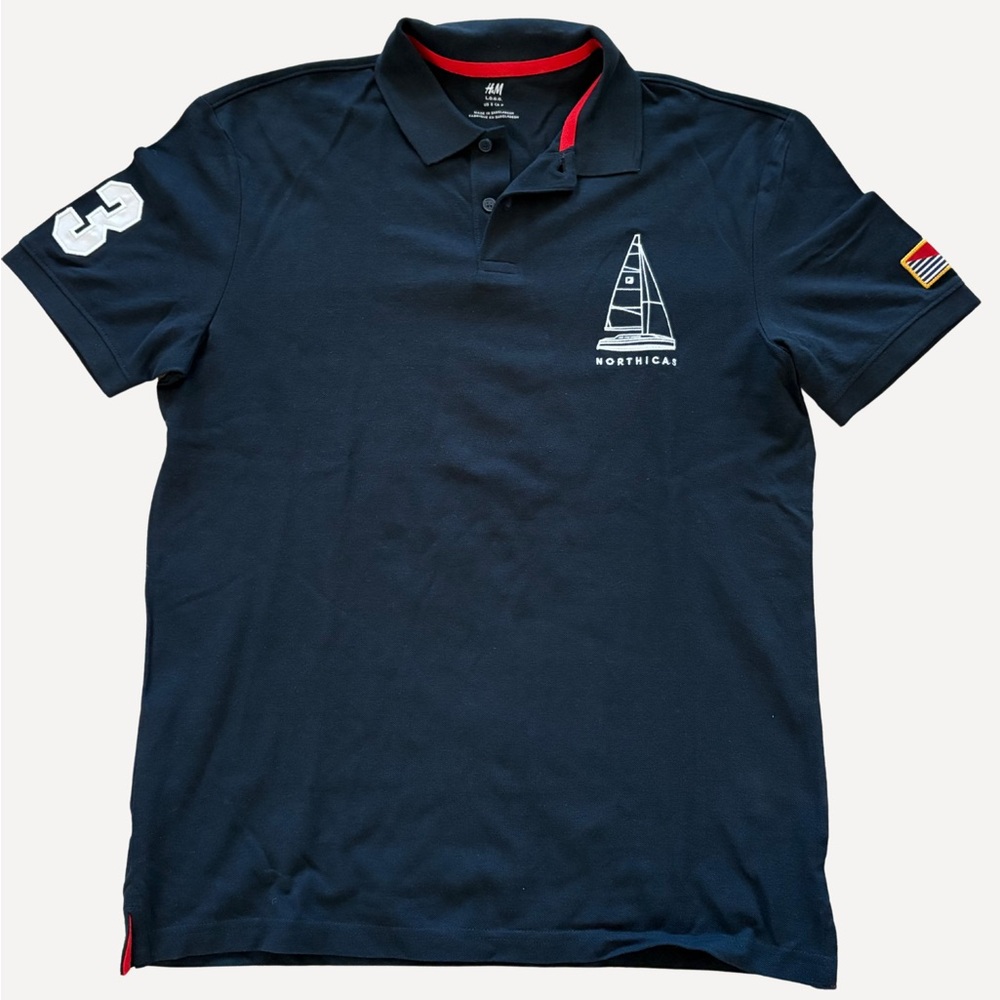 H&M Men’s Navy Blue Polo with Nautical Design